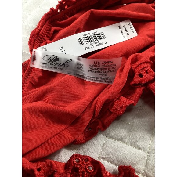 Pink By Frankies Bikinis Cheeky Red Eyelet Bikini Bottom Size L Strachey fit NWT - Picture 5 of 6